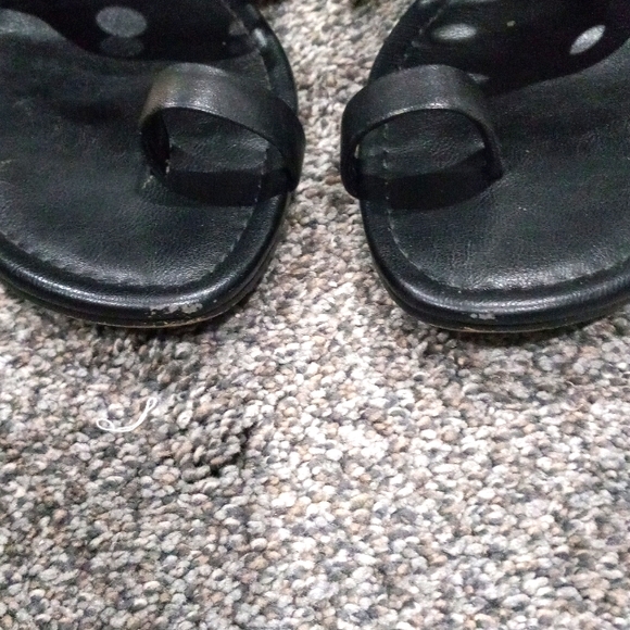 Ladies Black Leather Sandals with Gold Accents - Picture 4 of 5